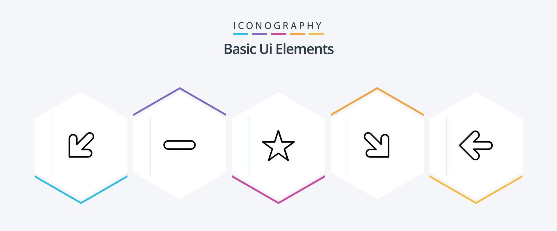 Basic Ui Elements 25 Line icon pack including point back. arrows. bookmark. arrow. down vector