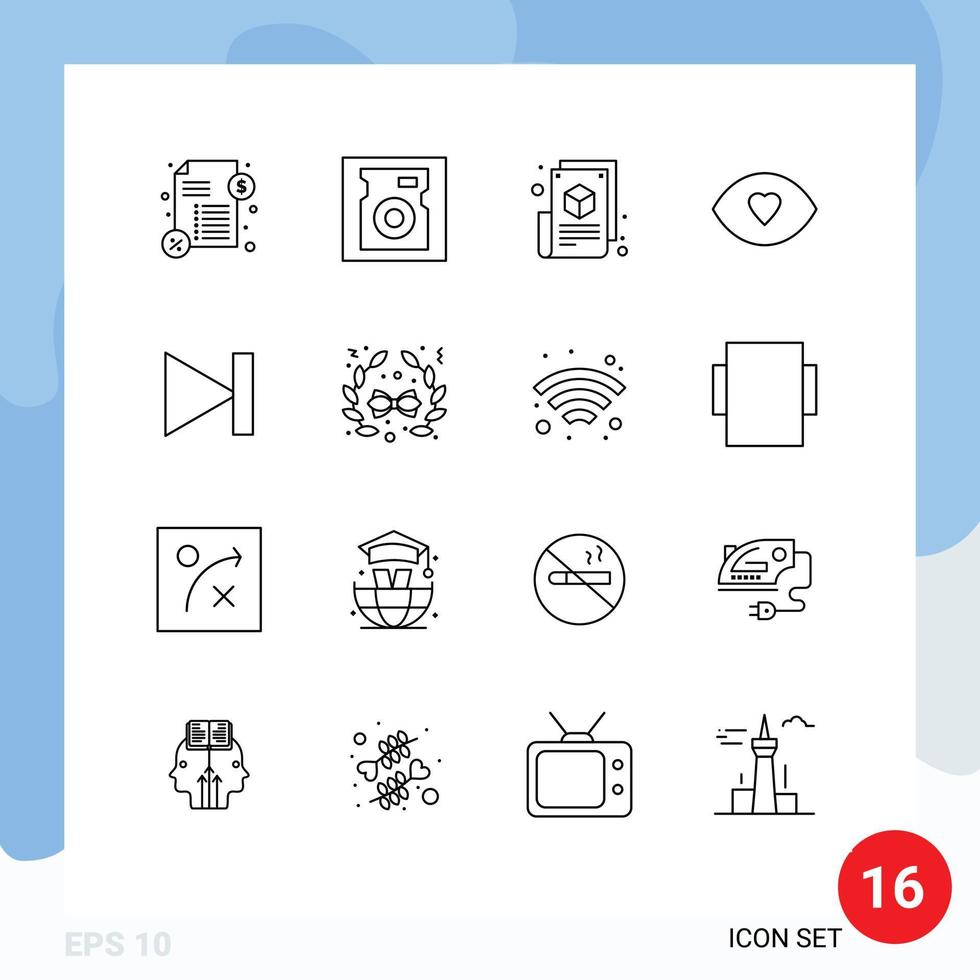 User Interface Pack of 16 Basic Outlines of last end blogging vision face Editable Vector Design Elements