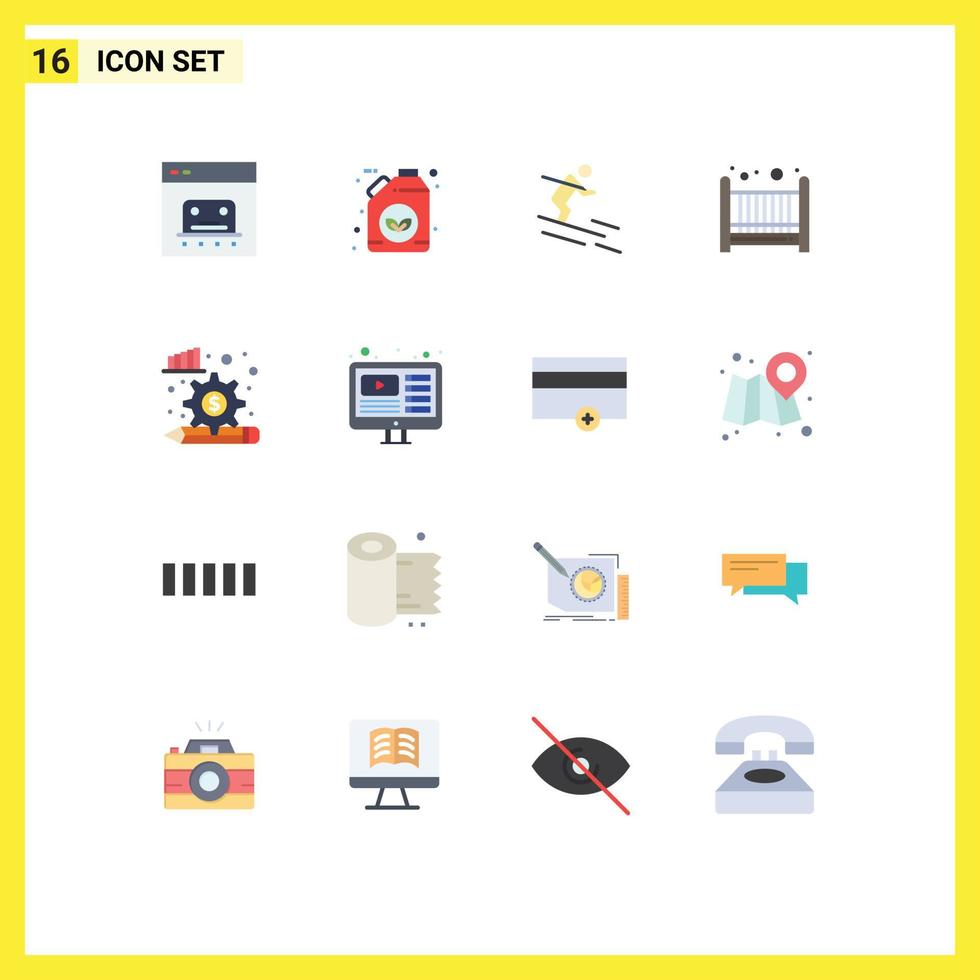 Universal Icon Symbols Group of 16 Modern Flat Colors of diagram cradle green bad sportsman Editable Pack of Creative Vector Design Elements