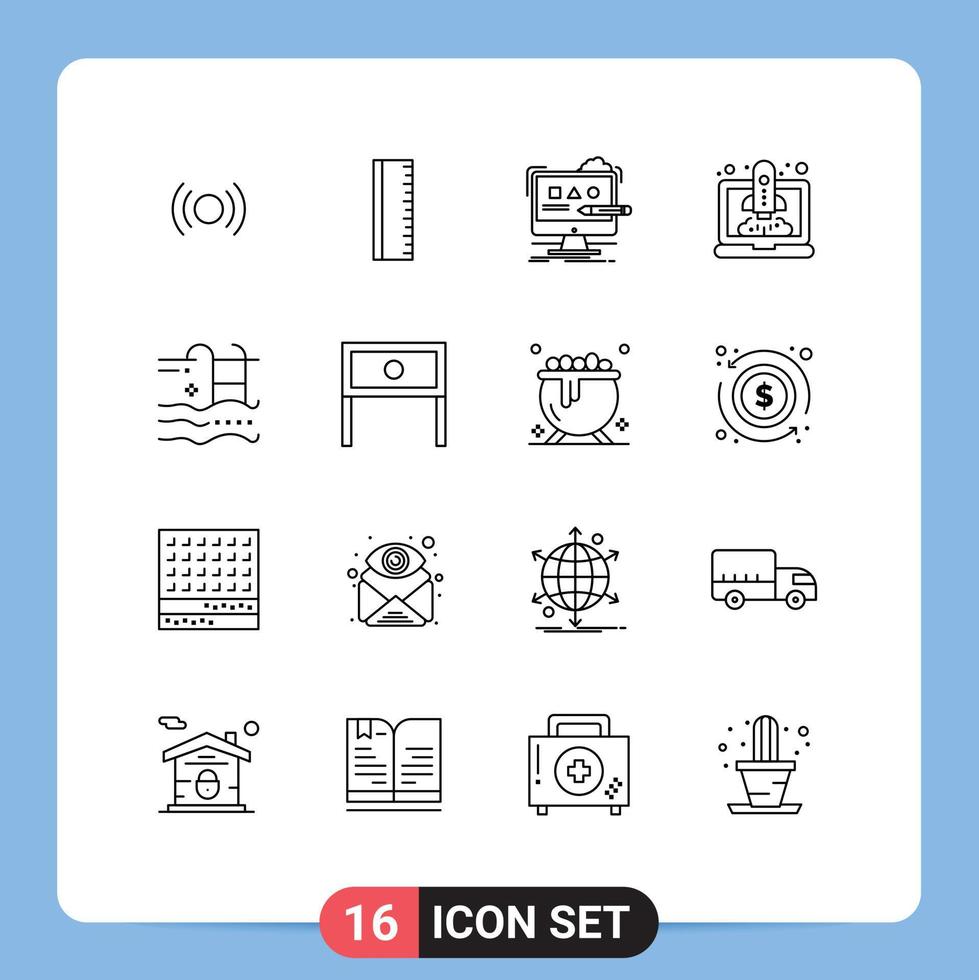 Editable Vector Line Pack of 16 Simple Outlines of holiday speedup art launching studio Editable Vector Design Elements