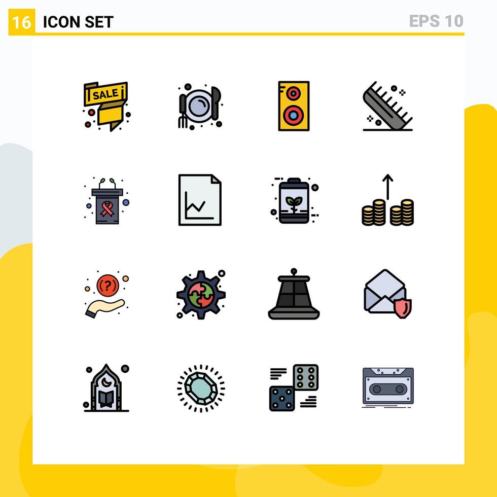 Flat Color Filled Line Pack of 16 Universal Symbols of presentation salon study hairdressing comb Editable Creative Vector Design Elements