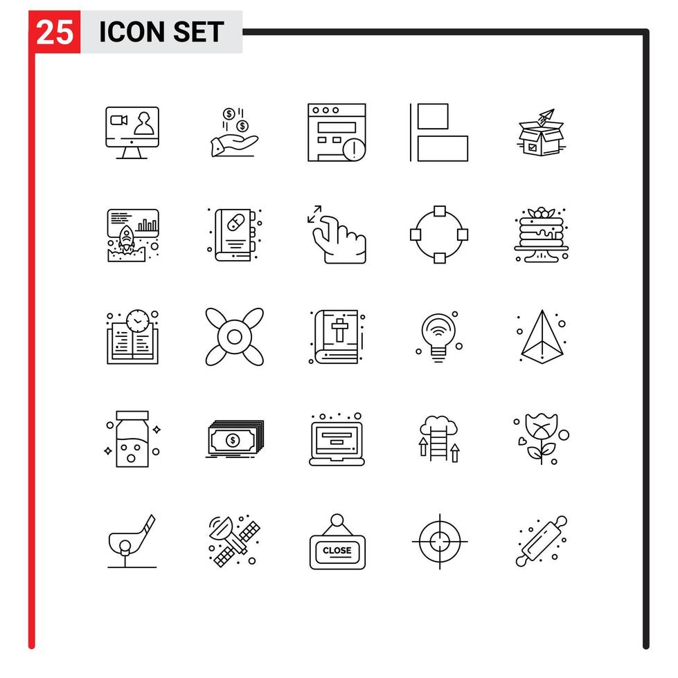 Group of 25 Modern Lines Set for package box charity left align Editable Vector Design Elements