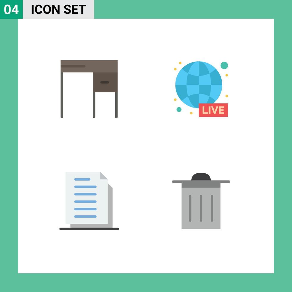 Modern Set of 4 Flat Icons Pictograph of desk document office news files Editable Vector Design Elements