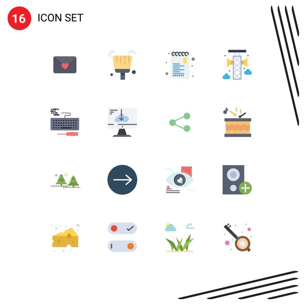 Flat Color Pack of 16 Universal Symbols of repair keyboard sale key communication Editable Pack of Creative Vector Design Elements