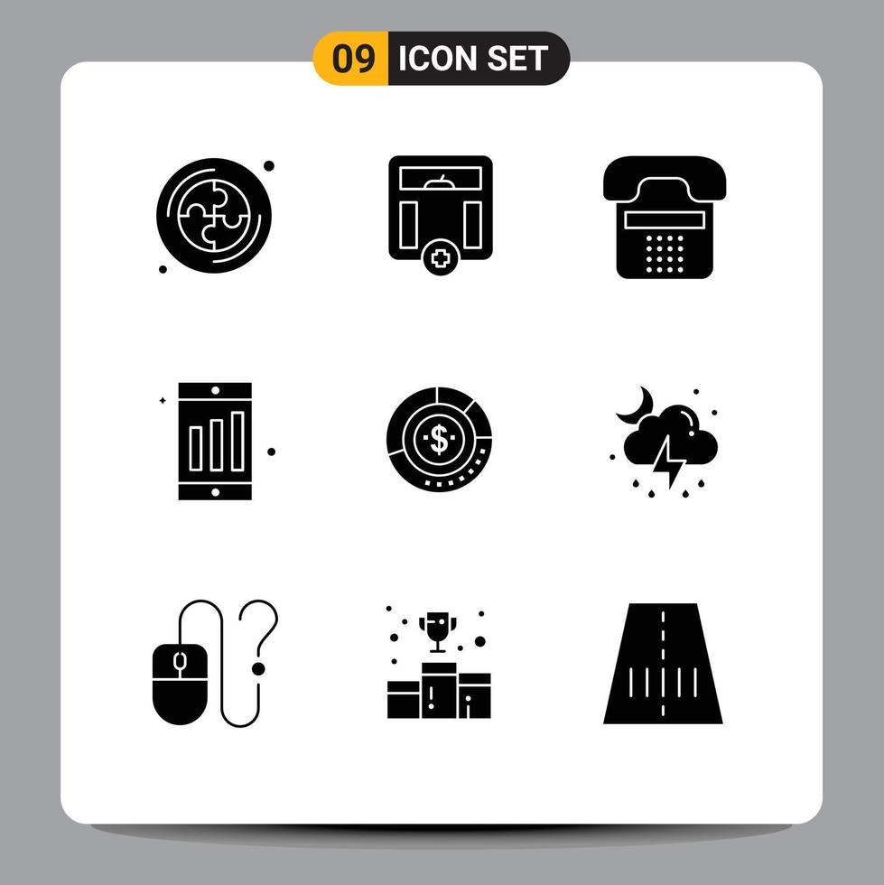 User Interface Pack of 9 Basic Solid Glyphs of budget diagram communication chart mobile Editable Vector Design Elements
