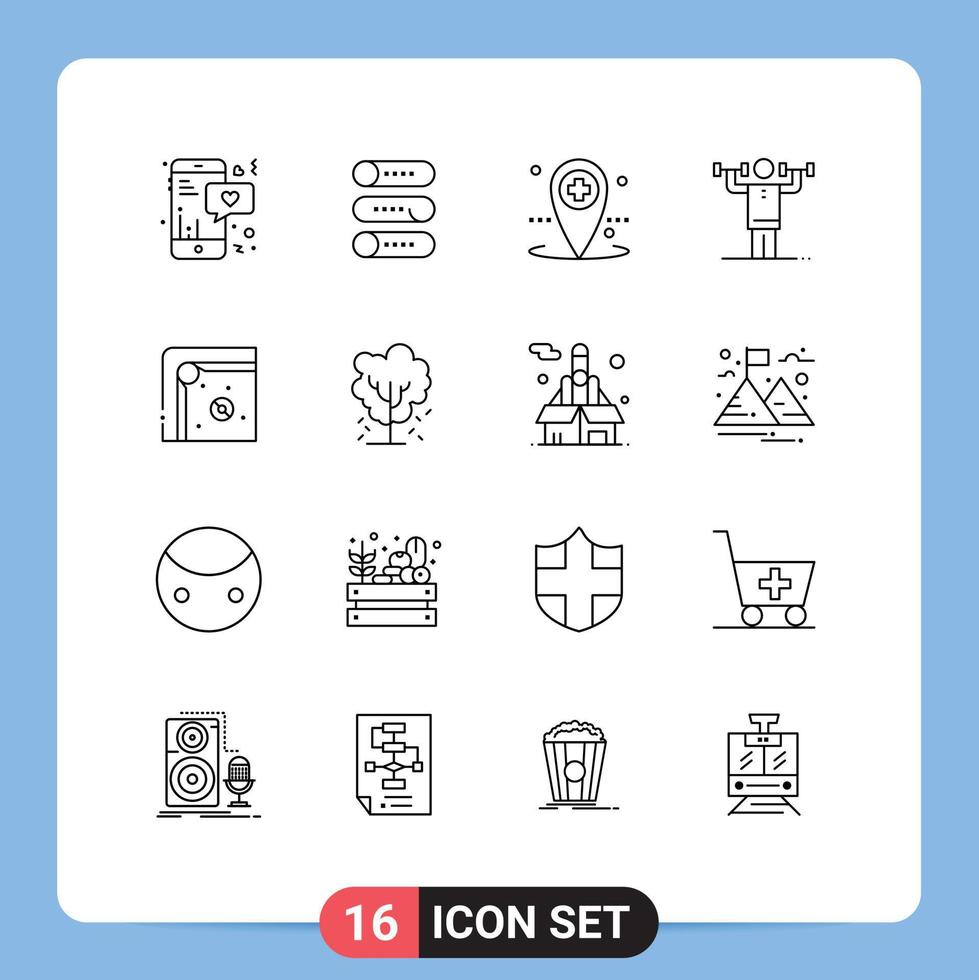 Group of 16 Outlines Signs and Symbols for air hockey physical healthcare human activity Editable Vector Design Elements