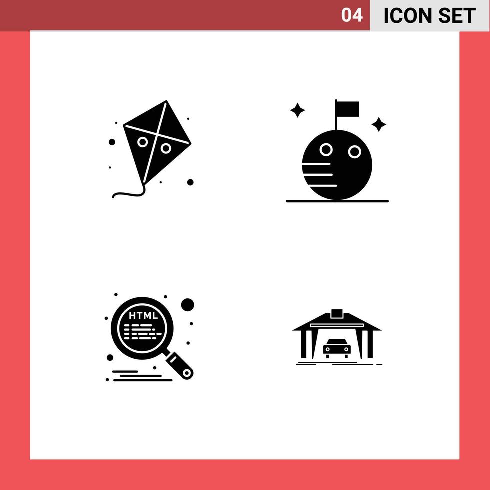 4 Creative Icons Modern Signs and Symbols of fly search spring space garage Editable Vector Design Elements