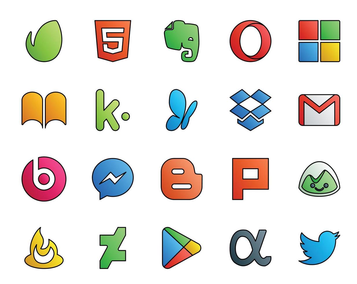 20 Social Media Icon Pack Including feedburner plurk dropbox blogger beats pill vector