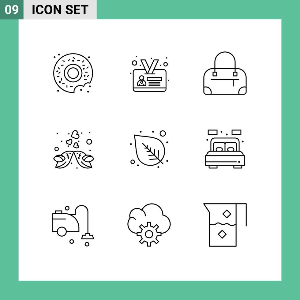 Universal Icon Symbols Group of 9 Modern Outlines of living plant kissing nature romantic Editable Vector Design Elements