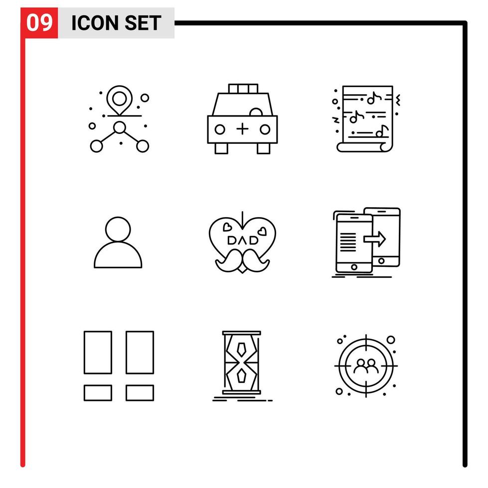 Group of 9 Modern Outlines Set for fathers day dad christmas twitter contacts Editable Vector Design Elements