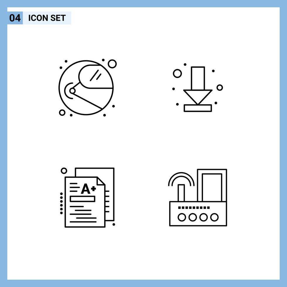 Pack of 4 Modern Filledline Flat Colors Signs and Symbols for Web Print Media such as astronaut a cosmonaut down knowledge Editable Vector Design Elements