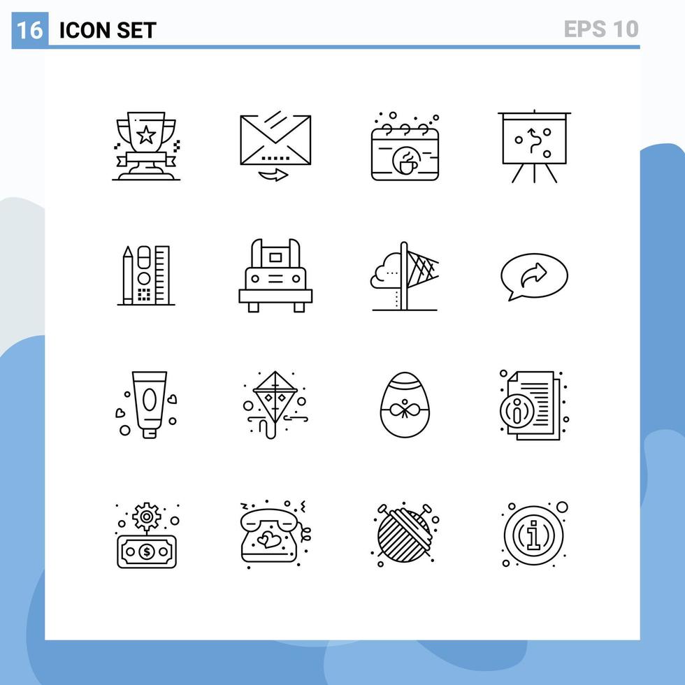 Editable Vector Line Pack of 16 Simple Outlines of scale strategy reply management cup Editable Vector Design Elements