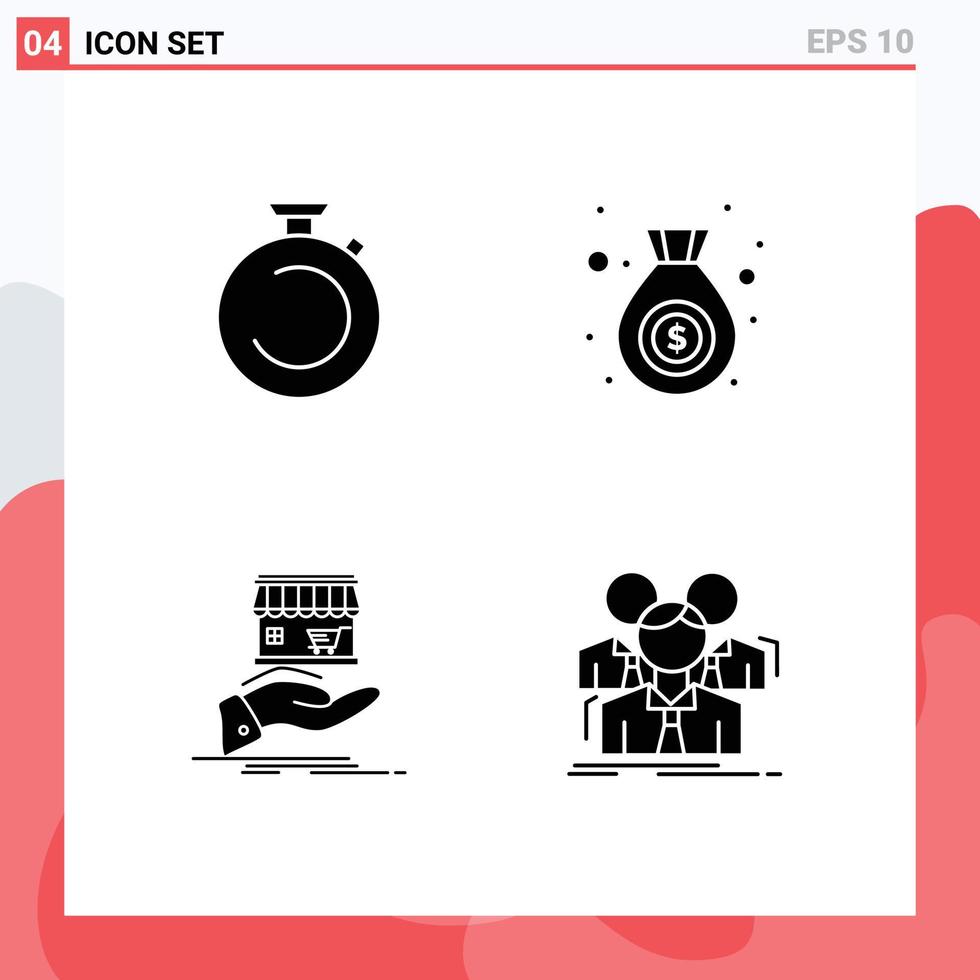 Universal Icon Symbols Group of 4 Modern Solid Glyphs of camposs donate timer finance online Editable Vector Design Elements