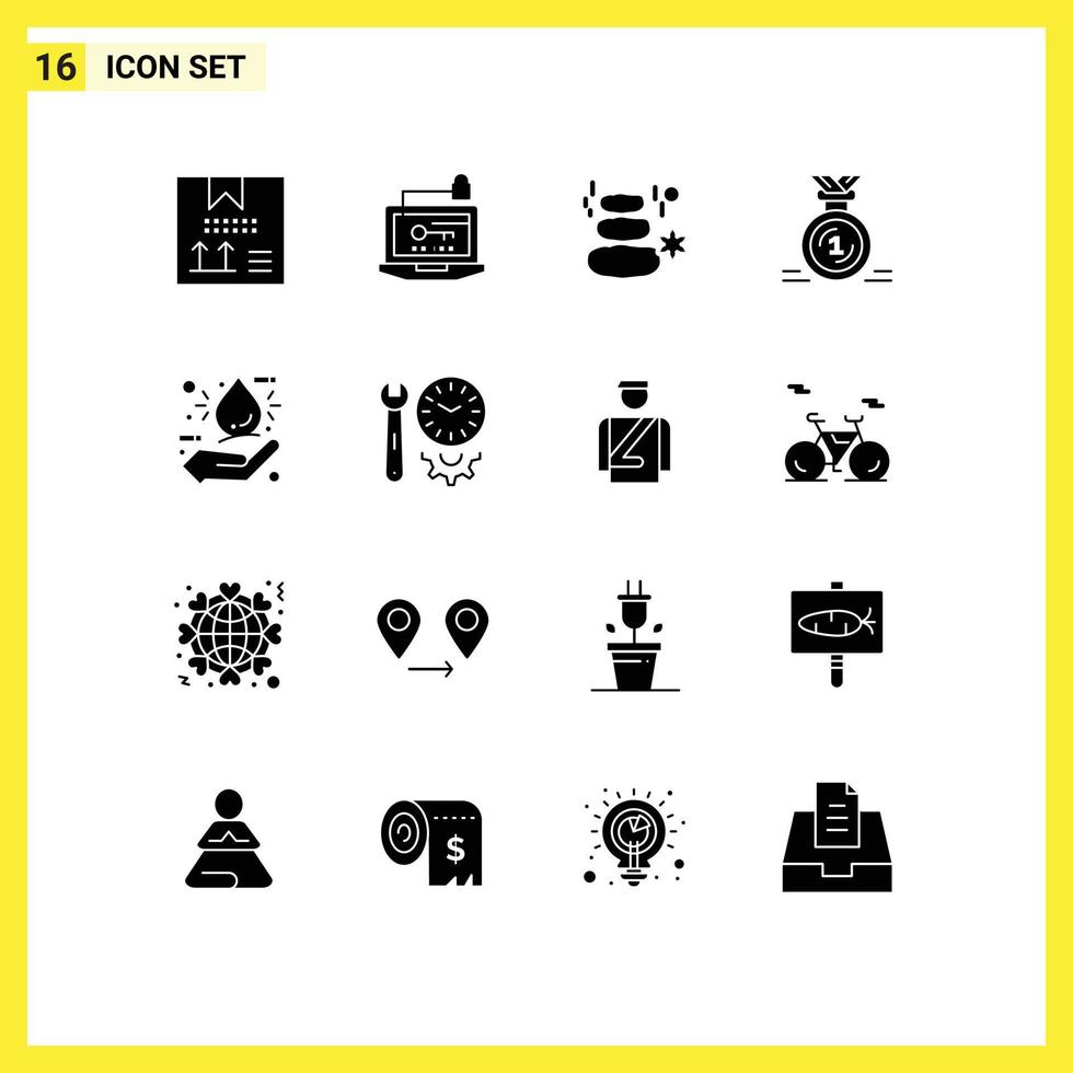 Universal Icon Symbols Group of 16 Modern Solid Glyphs of first award key stone spa Editable Vector Design Elements