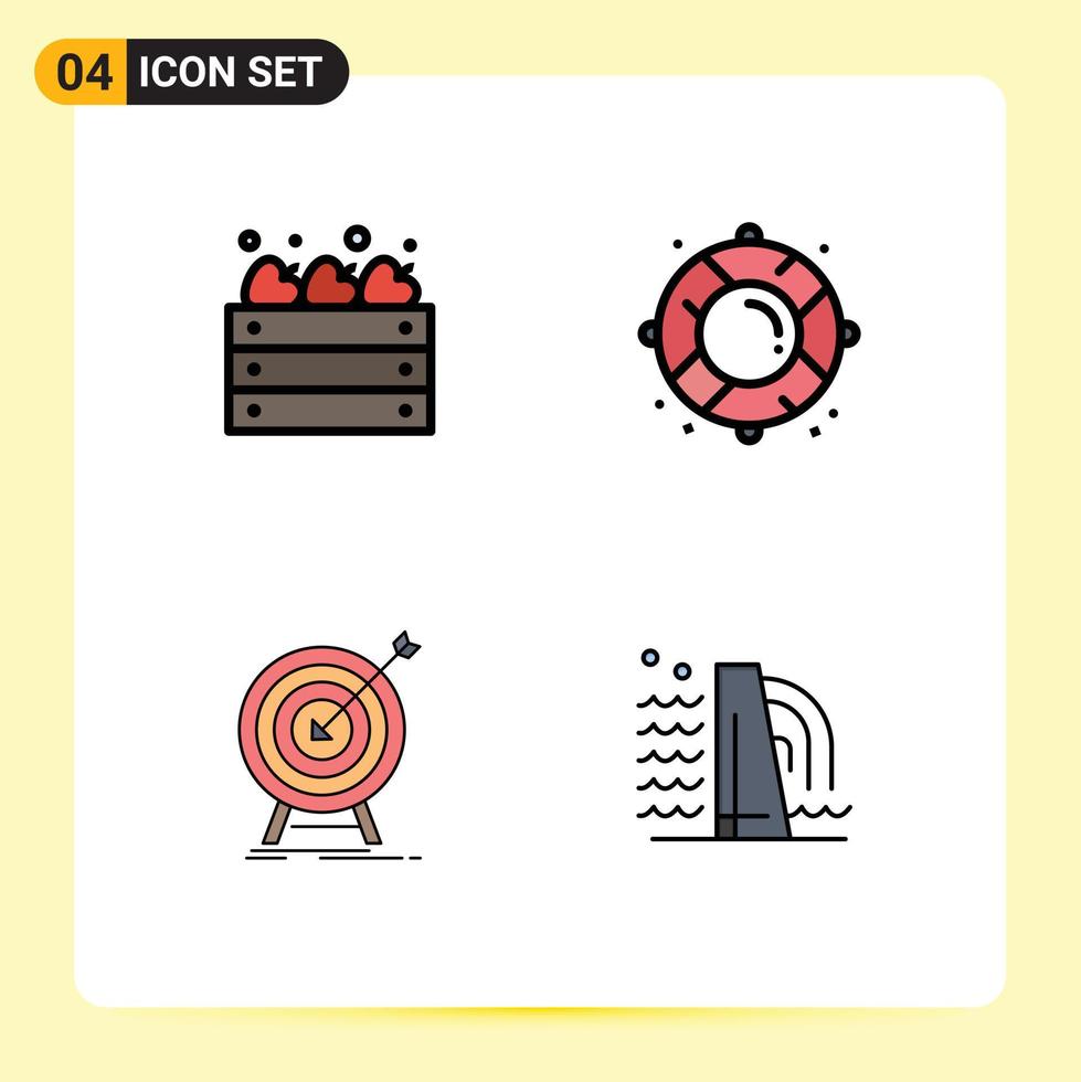 4 Thematic Vector Filledline Flat Colors and Editable Symbols of agriculture hit farming life buoy success Editable Vector Design Elements