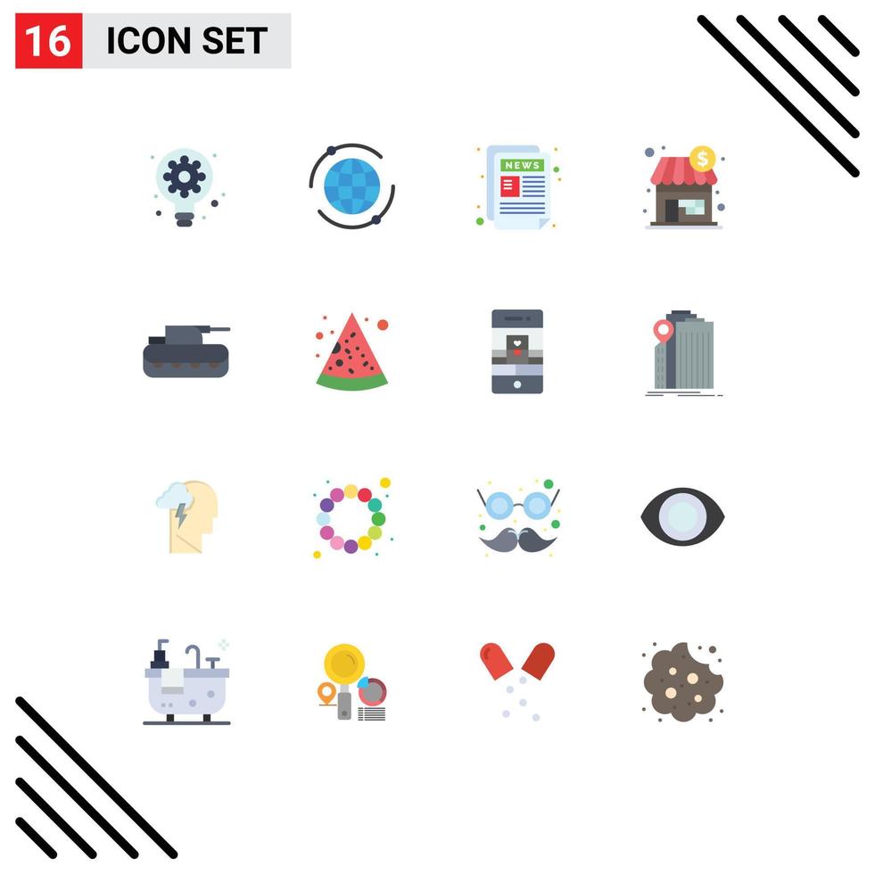 16 Universal Flat Colors Set for Web and Mobile Applications panzer cannon newspaper dollar shopping Editable Pack of Creative Vector Design Elements
