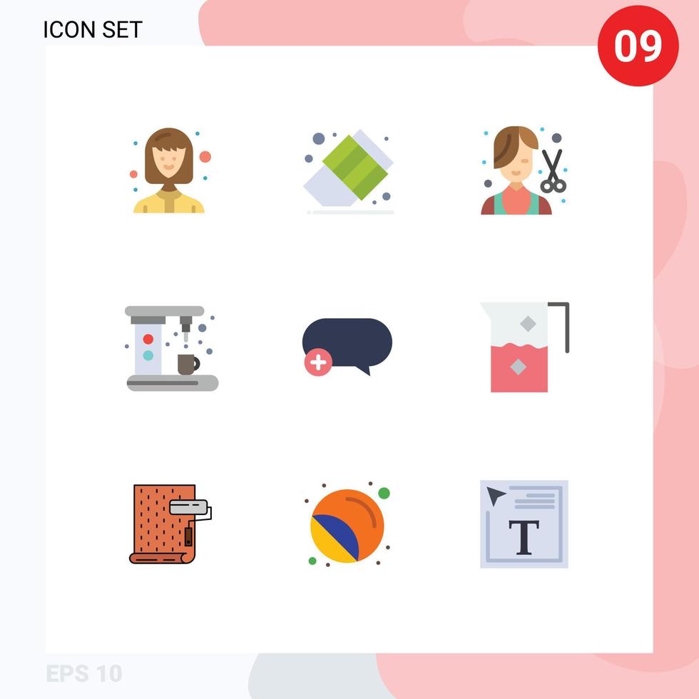 Flat Color Pack of 9 Universal Symbols of message chat fashion maker coffee Editable Vector Design Elements