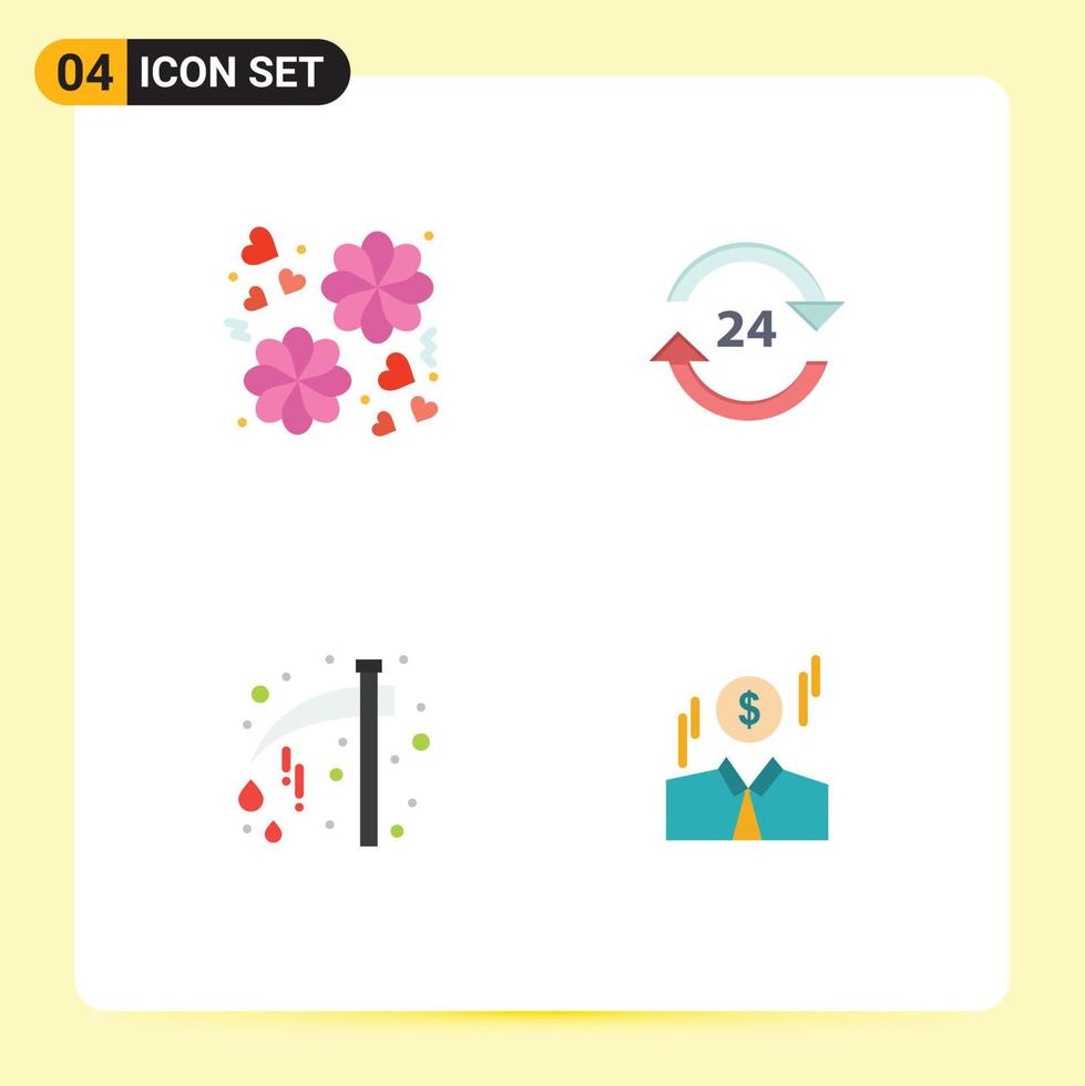 Group of 4 Flat Icons Signs and Symbols for flower axe concierge round the clock halloween Editable Vector Design Elements