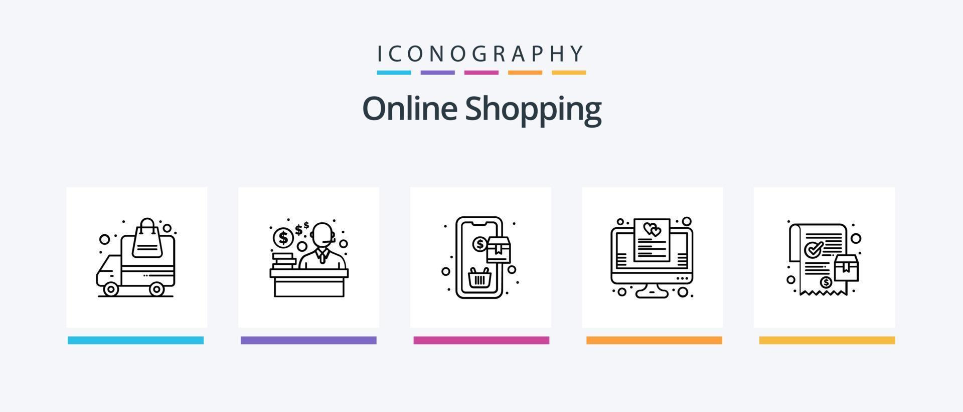 Online Shopping Line 5 Icon Pack Including online. order. computer. truck. delivery. Creative Icons Design vector