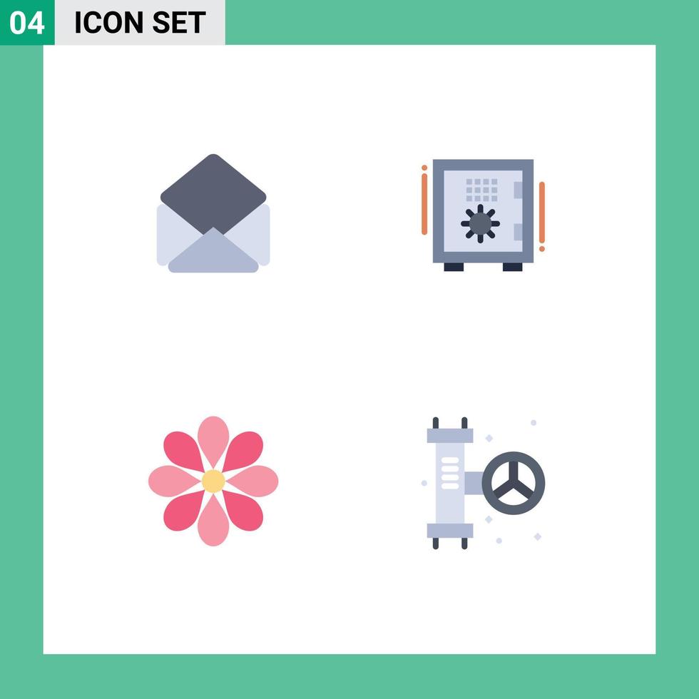Flat Icon Pack of 4 Universal Symbols of mail decoration bank safe flower Editable Vector Design Elements