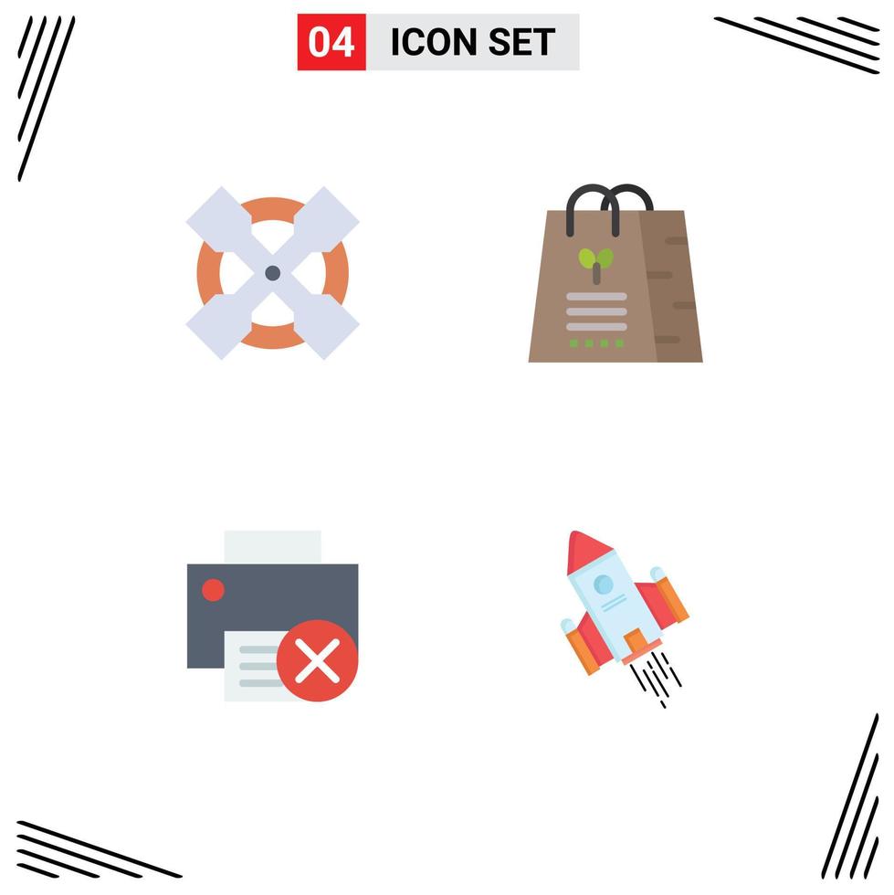 Set of 4 Vector Flat Icons on Grid for tools gadget bag shopping printer Editable Vector Design Elements