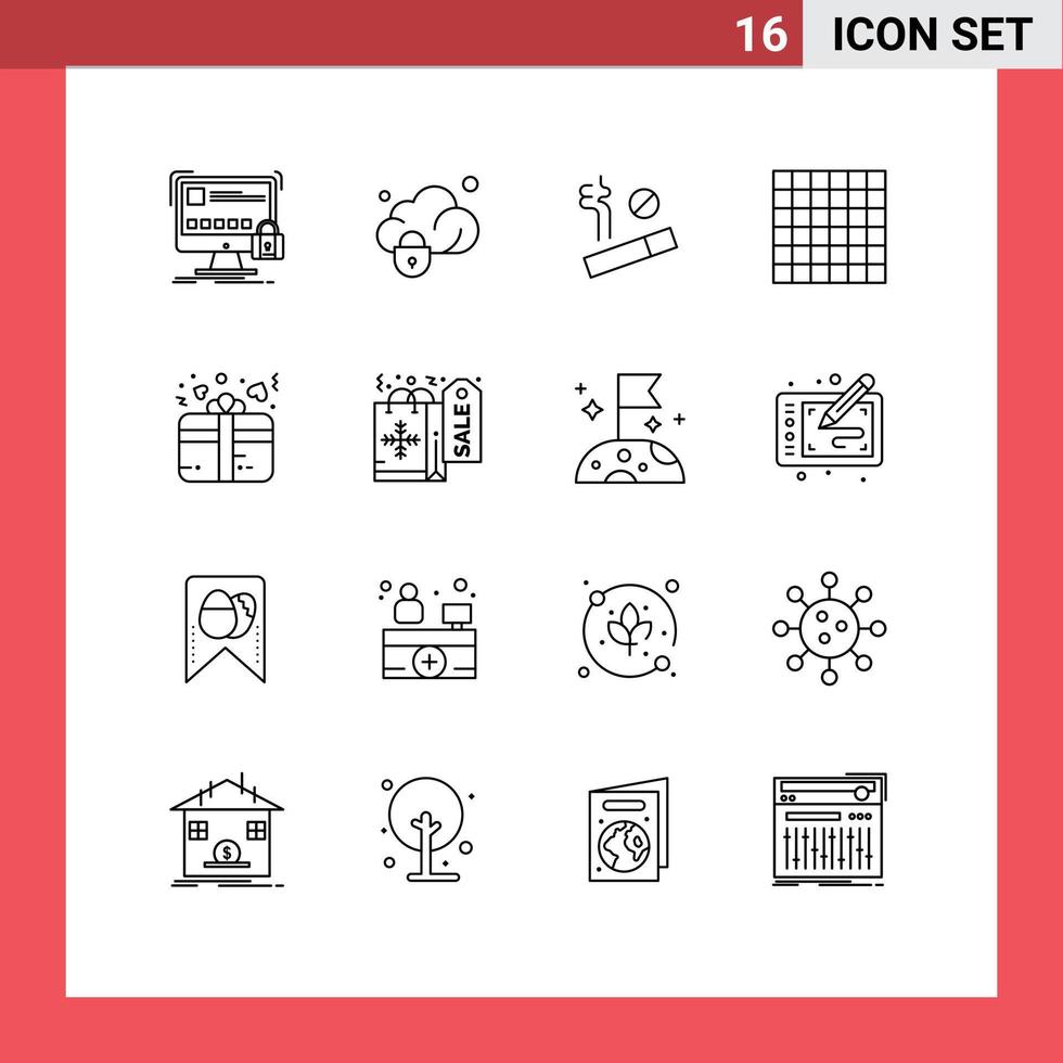 16 Creative Icons Modern Signs and Symbols of heart love secure gift grid Editable Vector Design Elements