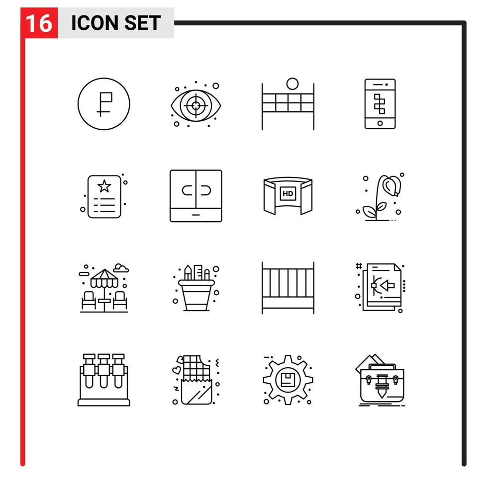 Mobile Interface Outline Set of 16 Pictograms of id technology target smartphone application Editable Vector Design Elements