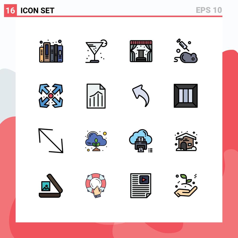 16 Universal Flat Color Filled Lines Set for Web and Mobile Applications arrows mouse straw laboratory trade Editable Creative Vector Design Elements
