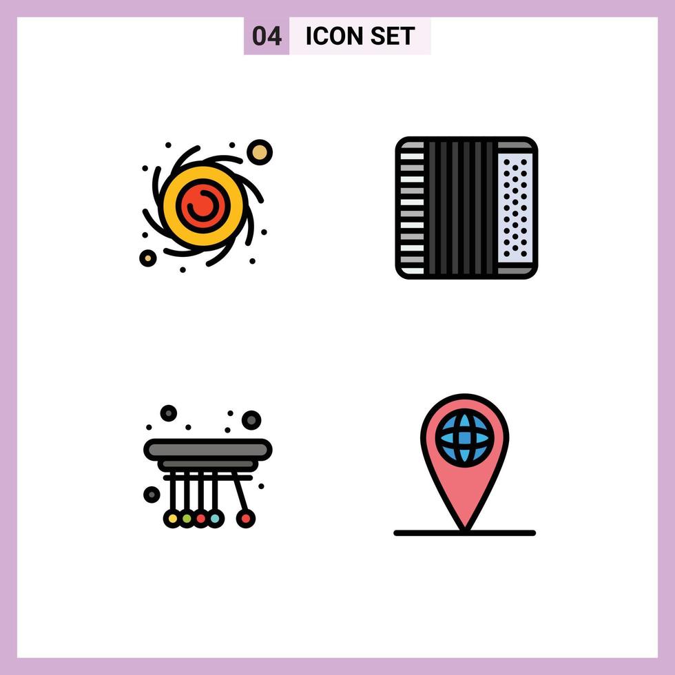 Filledline Flat Color Pack of 4 Universal Symbols of astronomy physics accordion music geo Editable Vector Design Elements