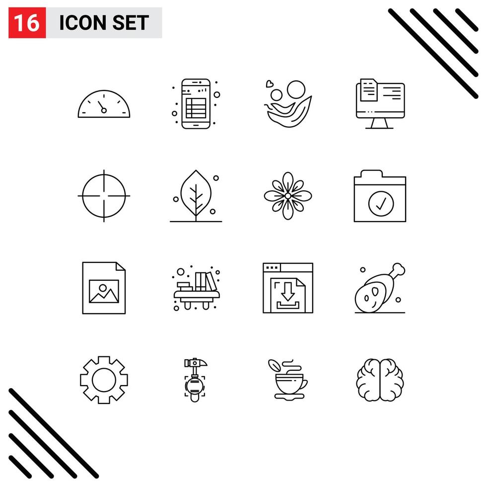 Group of 16 Outlines Signs and Symbols for fitness education mother file heart Editable Vector Design Elements