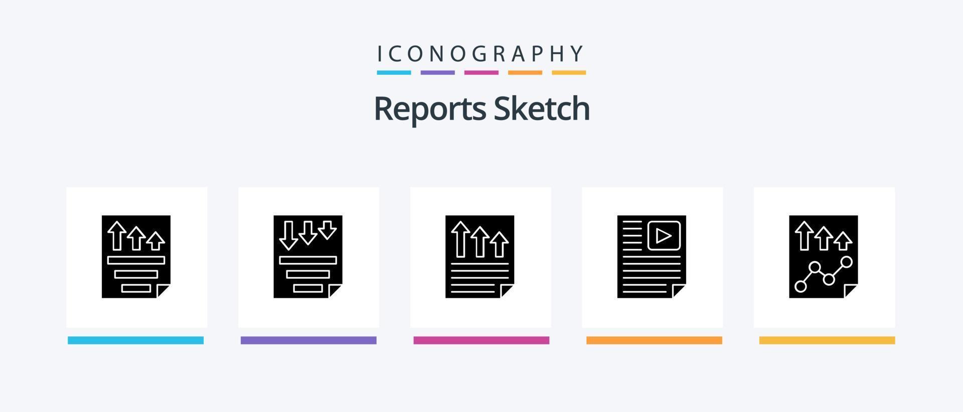 Reports Sketch Glyph 5 Icon Pack Including paper. data. paper. report. document. Creative Icons Design vector