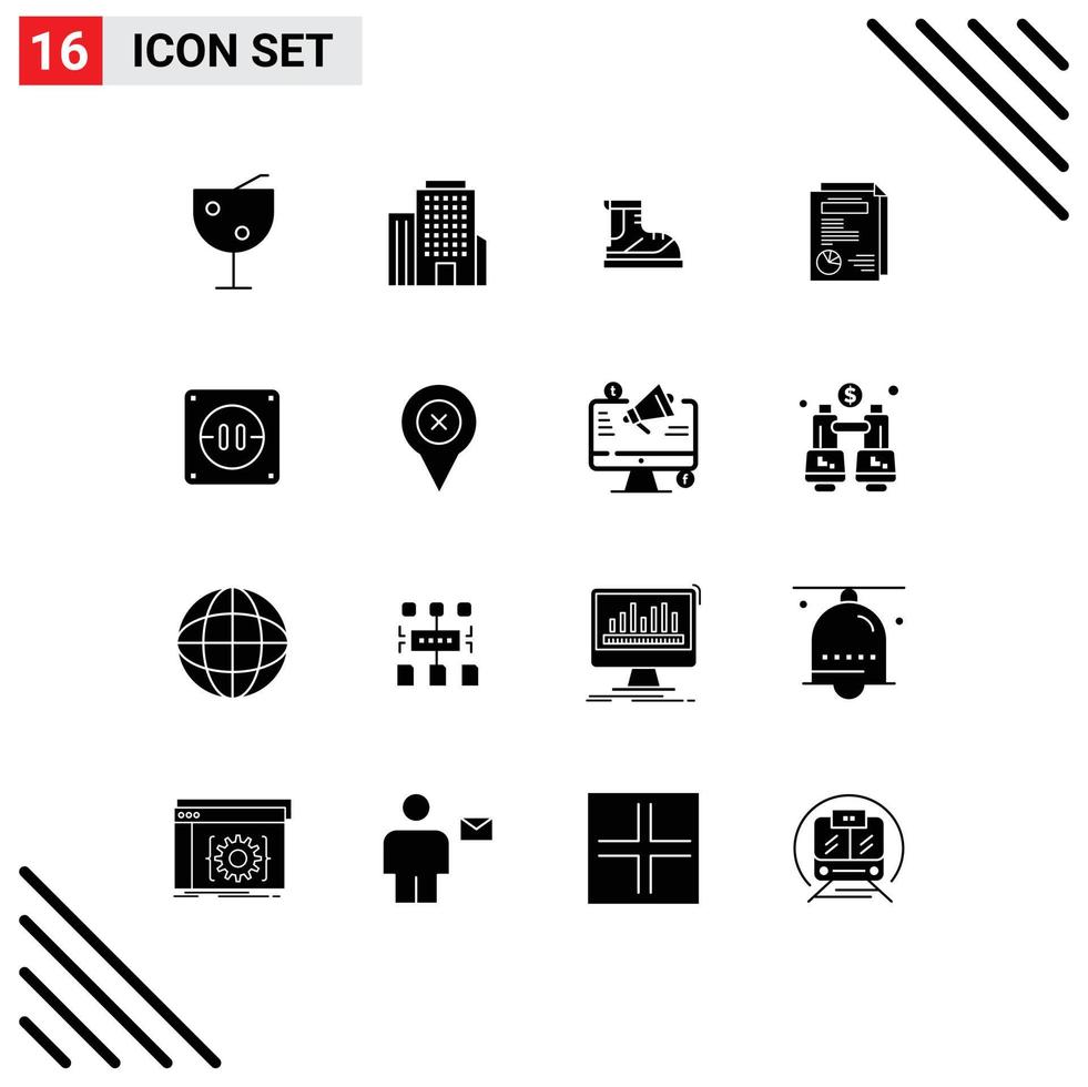 16 User Interface Solid Glyph Pack of modern Signs and Symbols of socket electric hiking presentation layout Editable Vector Design Elements