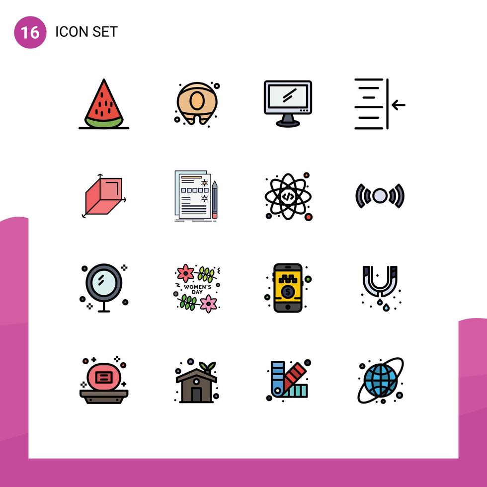 16 Universal Flat Color Filled Line Signs Symbols of cuboid text computer right pc Editable Creative Vector Design Elements