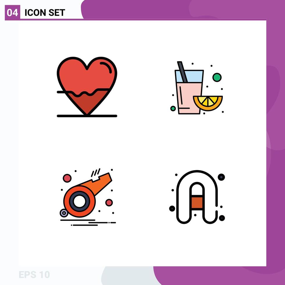 Stock Vector Icon Pack of 4 Line Signs and Symbols for beat notification lab juice whistle Editable Vector Design Elements