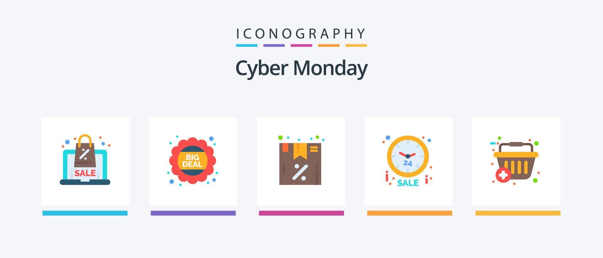 Cyber Monday Flat 5 Icon Pack Including plus. limited. discount. discount. sale. Creative Icons Design vector