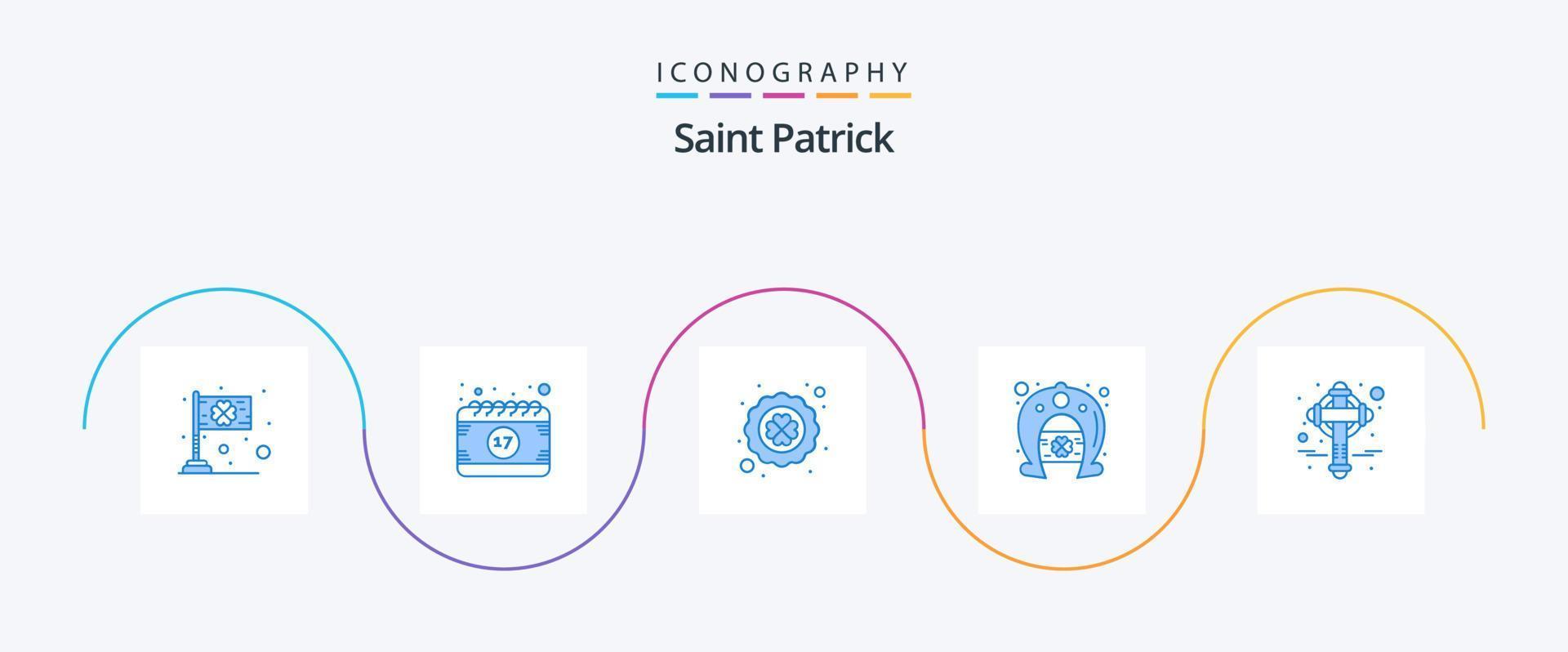 Saint Patrick Blue 5 Icon Pack Including horseshoe. festival. festival. day. leaf vector