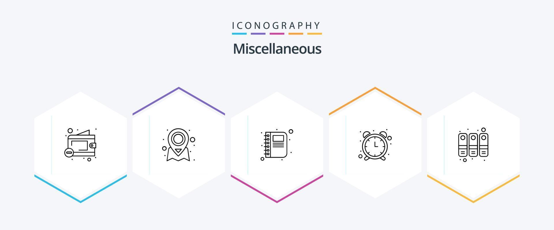 Miscellaneous 25 Line icon pack including files. contact. watch. alarm vector