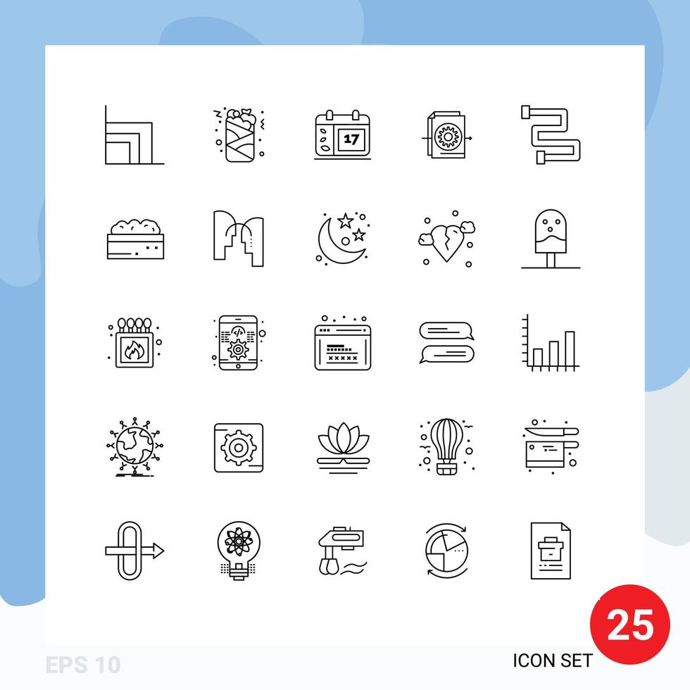25 Universal Line Signs Symbols of heating settings calender gear document Editable Vector Design Elements