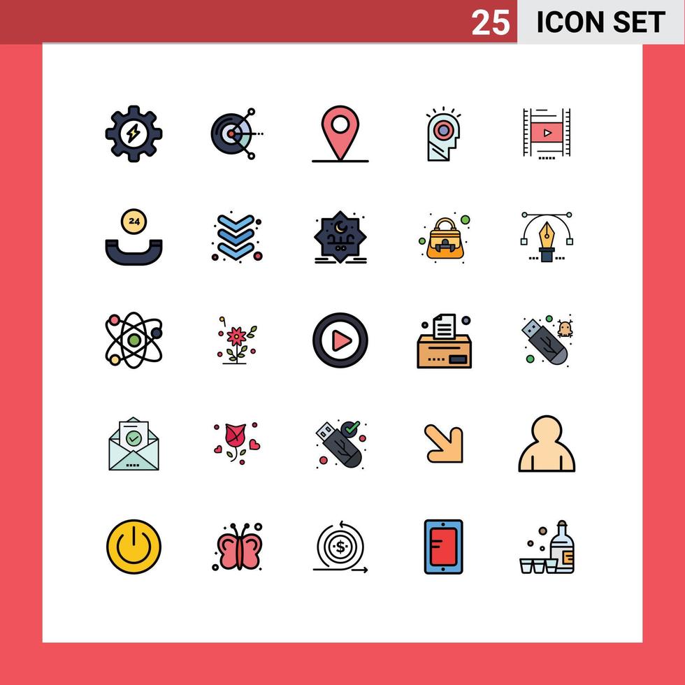 Pictogram Set of 25 Simple Filled line Flat Colors of all time filam car lession hat Editable Vector Design Elements