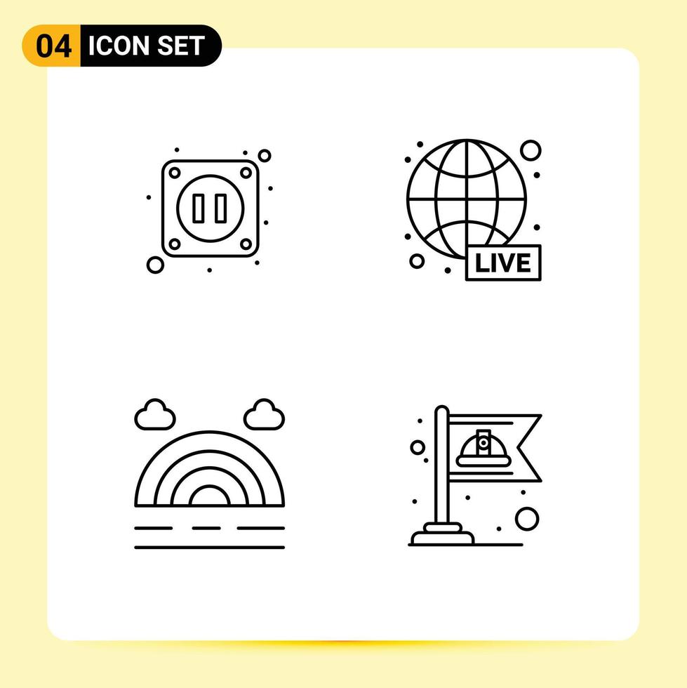 Set of 4 Vector Filledline Flat Colors on Grid for electric weather broadcasting world wide flag Editable Vector Design Elements