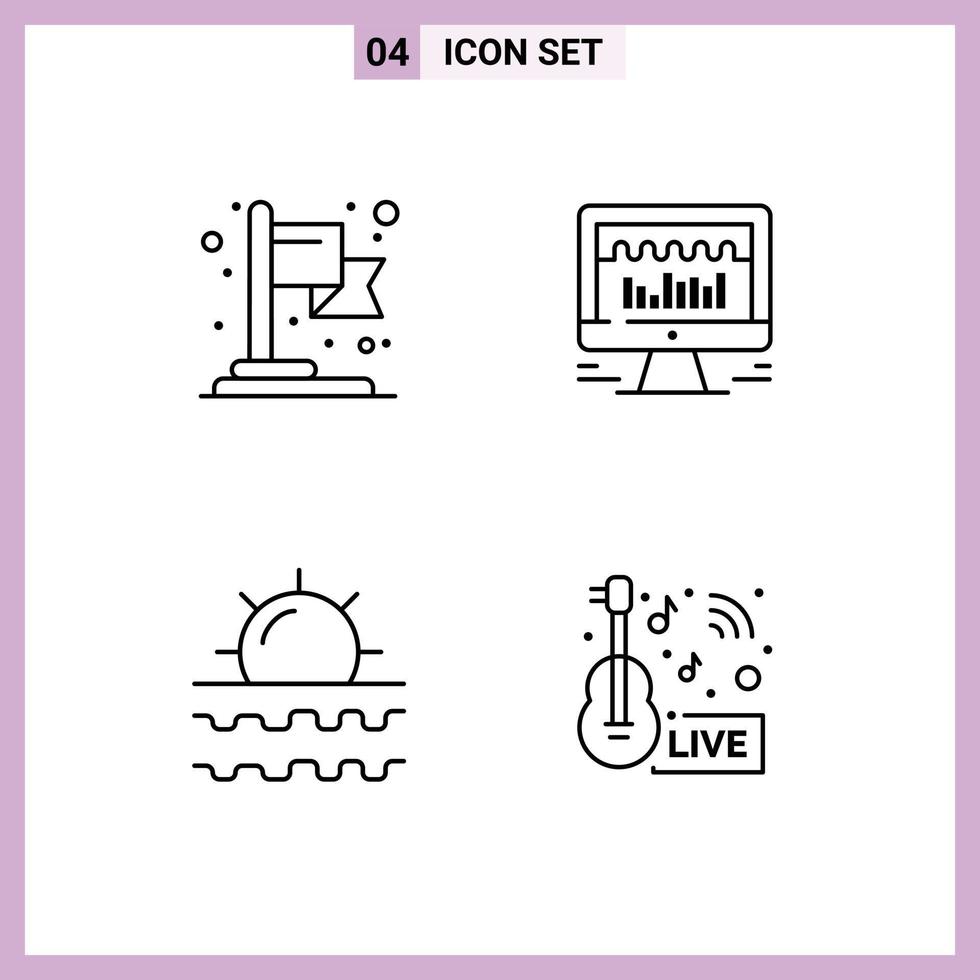 Stock Vector Icon Pack of 4 Line Signs and Symbols for achievement sun computer graph vacation Editable Vector Design Elements