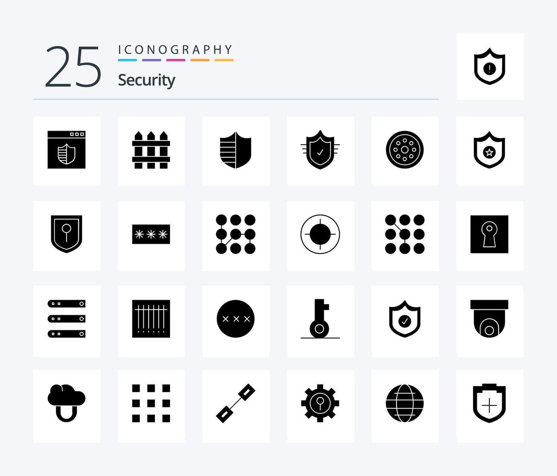 Security 25 Solid Glyph icon pack including locked. tick. protection. secure. check vector