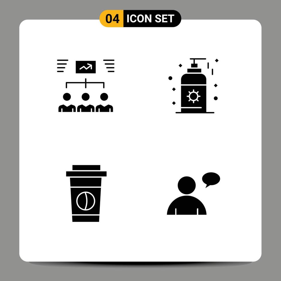 Group of 4 Solid Glyphs Signs and Symbols for team drink task sunblock basic Editable Vector Design Elements