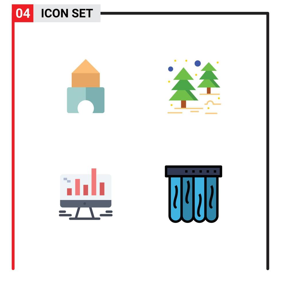 Set of 4 Vector Flat Icons on Grid for building graph forest business mattress Editable Vector Design Elements