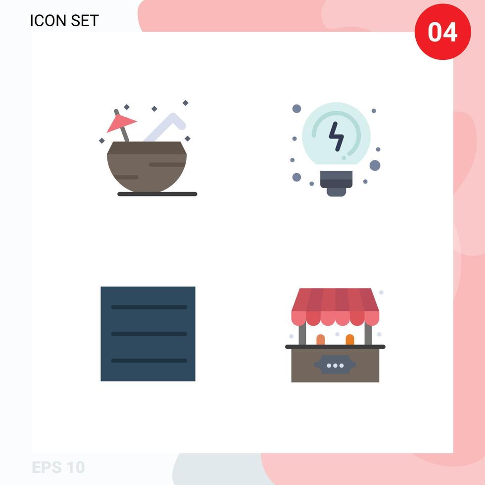 Group of 4 Flat Icons Signs and Symbols for beach ticket office summer thinking game Editable Vector Design Elements