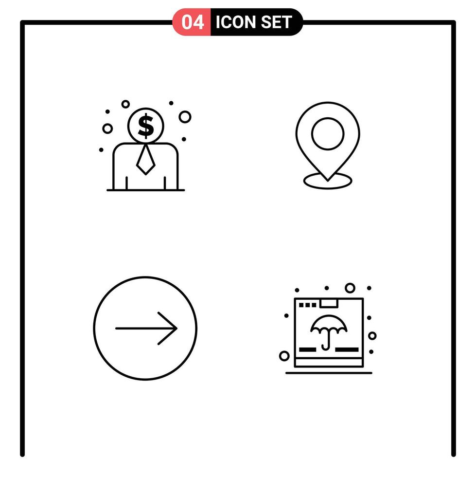 4 User Interface Line Pack of modern Signs and Symbols of employee cost pointer map pin transfer Editable Vector Design Elements