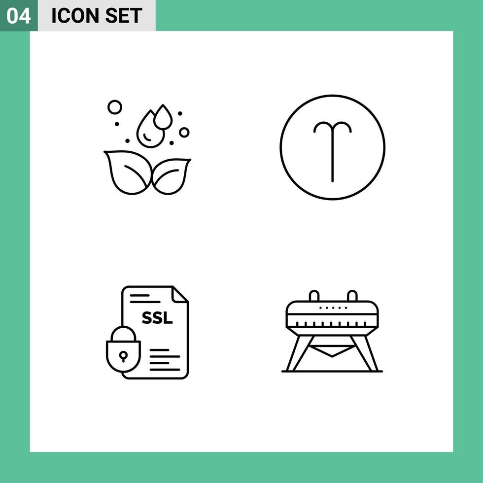 Group of 4 Modern Filledline Flat Colors Set for earth certificate leaf symbolism security Editable Vector Design Elements