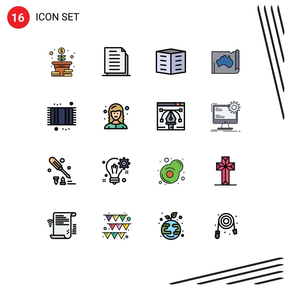 Modern Set of 16 Flat Color Filled Lines and symbols such as location australian paper australia housing society Editable Creative Vector Design Elements