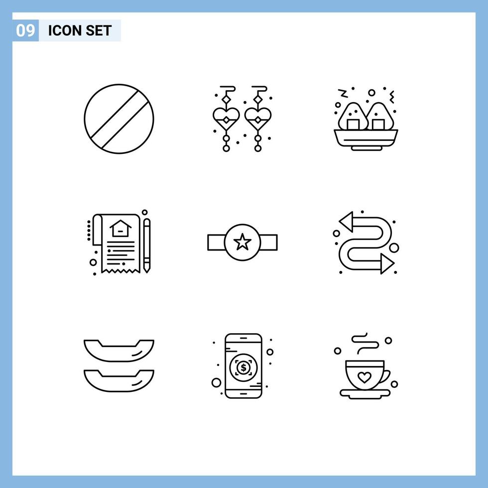 Stock Vector Icon Pack of 9 Line Signs and Symbols for arrows rank home military grade Editable Vector Design Elements