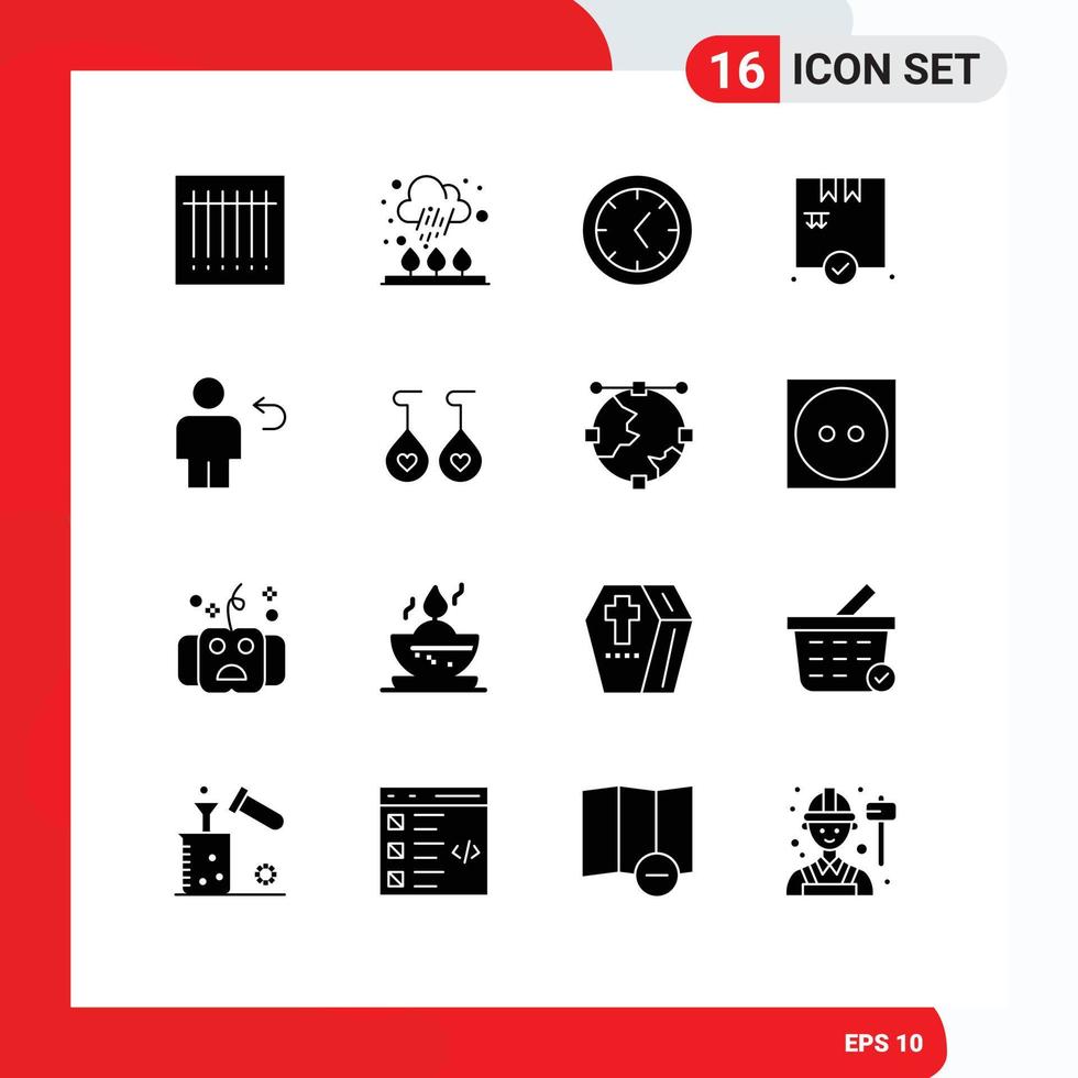 Pictogram Set of 16 Simple Solid Glyphs of earing human clock body avatar Editable Vector Design Elements